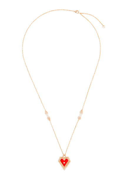 Super Heart Pendant Necklace, 18k Pink Gold with Agate & Diamonds